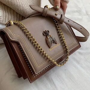 Women's Tan and Brown Shoulder Bag